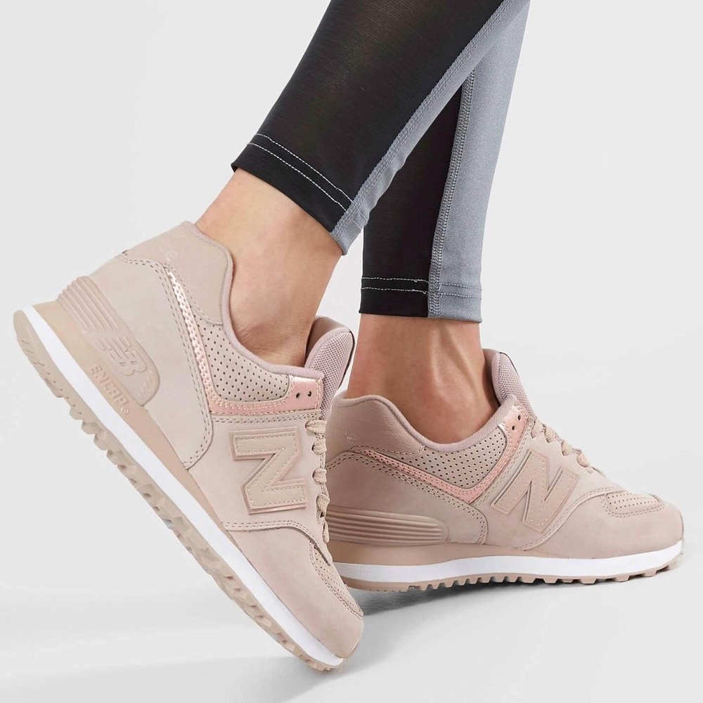 New Balance 574 Nubuck Leather Beige Sneakers — Size 9